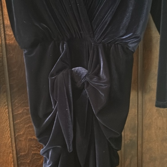 Elegant Navy Velvet Wrap Dress - Picture 5 of 5